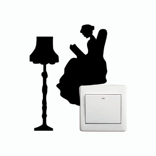 600x600 Wholesale Kg 258 Reading Lady With Lamp Switch Sticker Cartoon