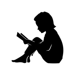 240x240 Little Kid And Girl Read A Book Vector Silhouette