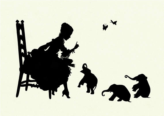 570x403 Silhouette Girl Reading To Elephant Babies Art Print Small