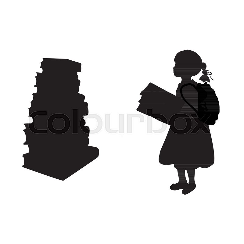 800x800 Silhouette Of Girl Reading Books. Vector Illustration Stock