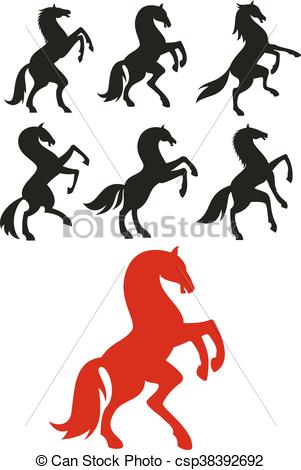 301x470 Rearing Up And Prancing Horses Silhouettes. Red And Black Eps
