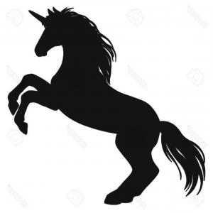 300x300 Photostock Vector Rearing Unicorn Black Silhouette Hand Drawn