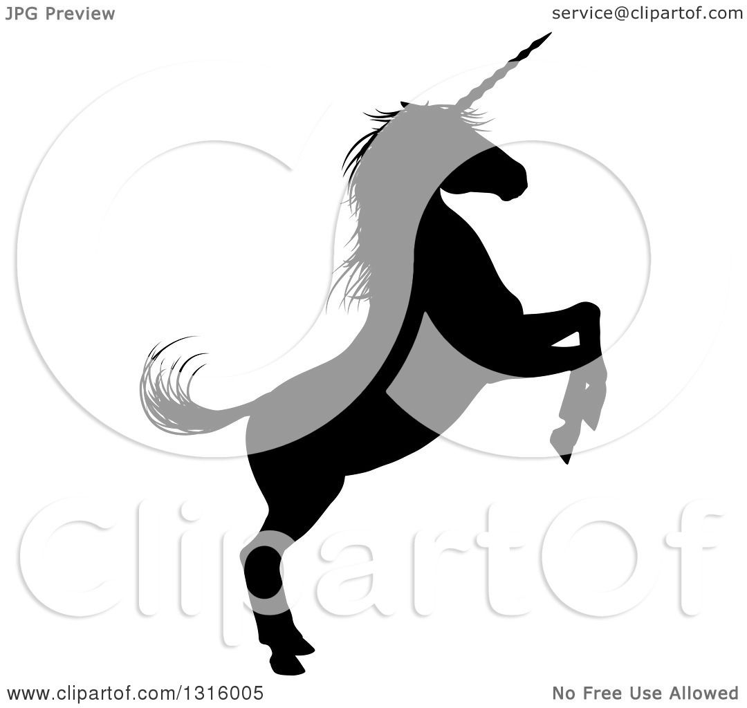 1080x1024 Clipart Of A Black Silhouetted Rearing Unicorn In Profile, Facing