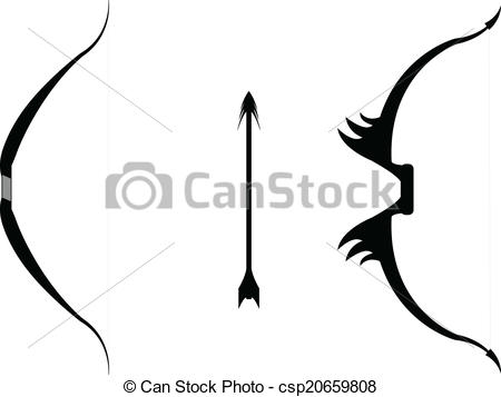 450x357 Bow And Arrow. Vector Silhouette Of Two Bows And An Arrow. Vector