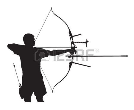 450x368 Silhouette Of Archer Stretching The Bow And Aiming Stock Vector