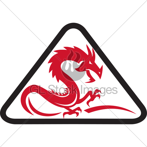 500x500 Red Dragon Silhouette Triangle Retro Gl Stock Images