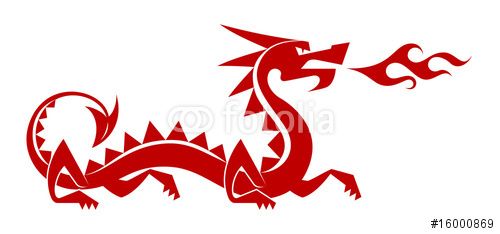 500x234 Vector Red Dragon. Stylized Silhouette Of A Chinese Dragon