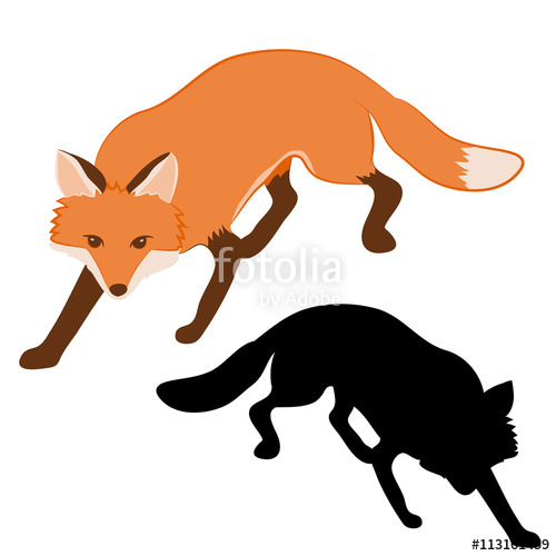 500x500 Adult Red Fox Silhouette Black Vector Illustration Stock Image