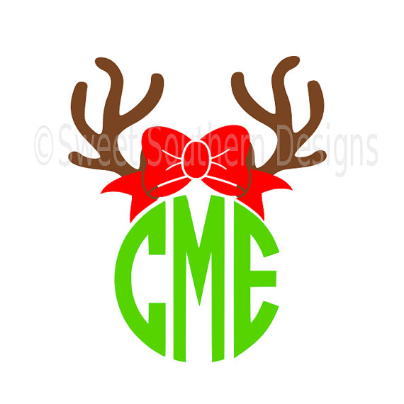 570x570 Reindeer Antler With Bow Monogram Deer Svg Instant Download