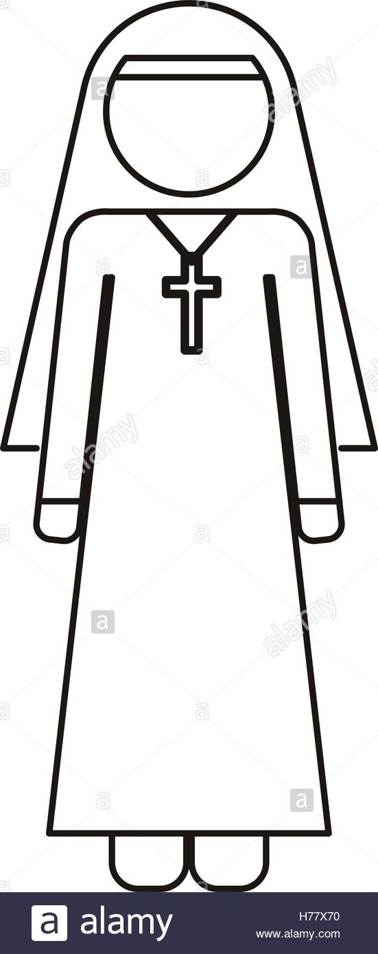 551x1390 Silhouette Of Woman Nun With Religious Cross Icon Over White Stock