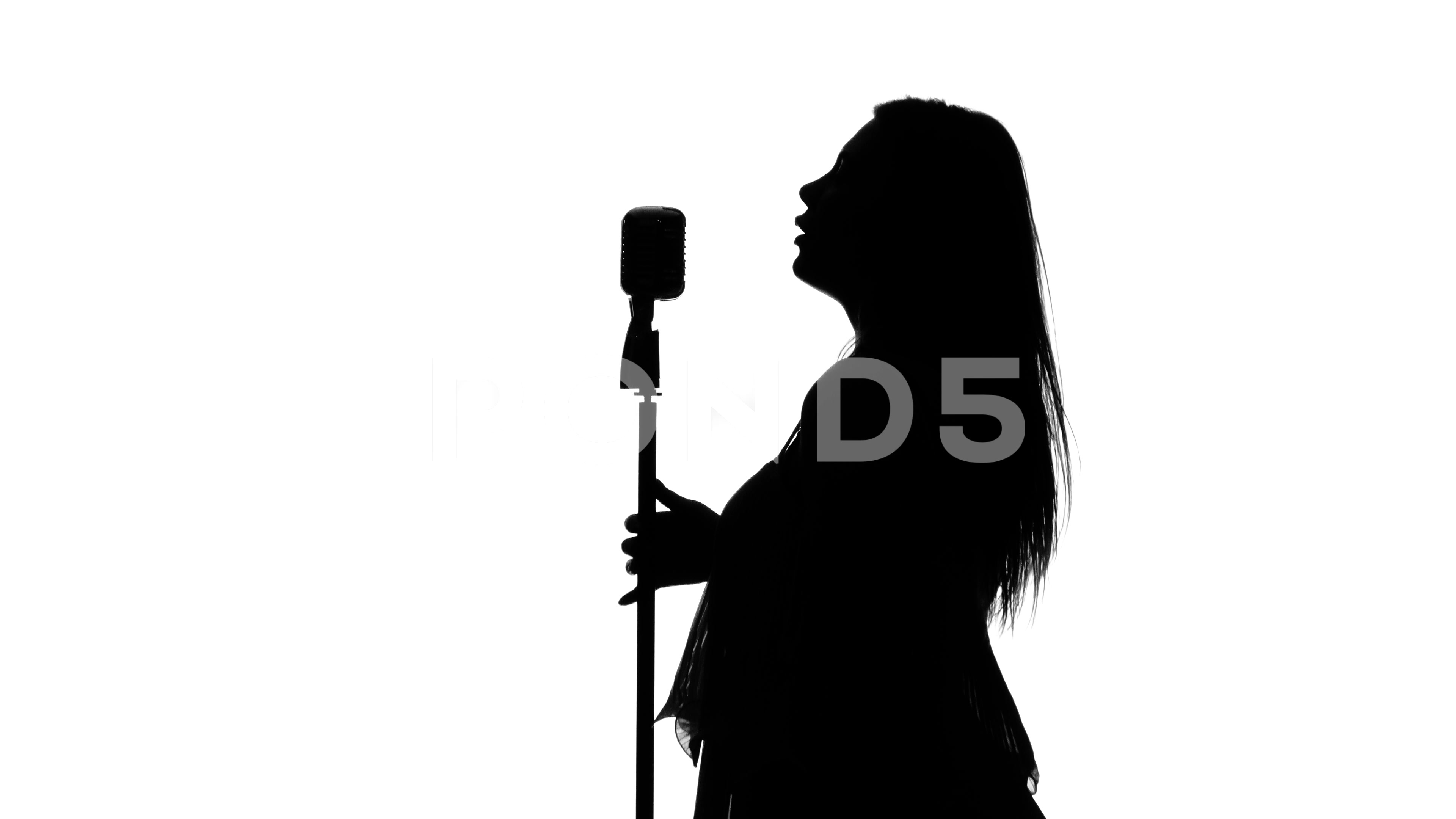 3840x2160 Singer With Retro Microphone. White. Silhouette ~ Hi Res
