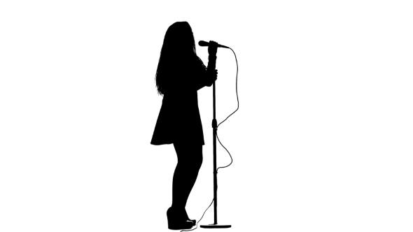 590x332 Girl Sings In A Retro Rock Song Microphone. White Background