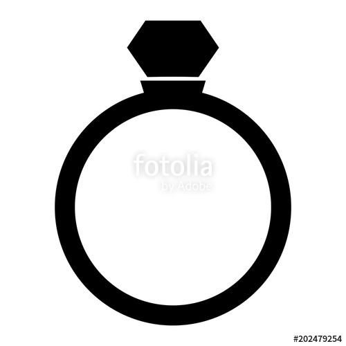 500x500 Minimalist, Black Diamond Ring Silhouette Icon. Isolated On White