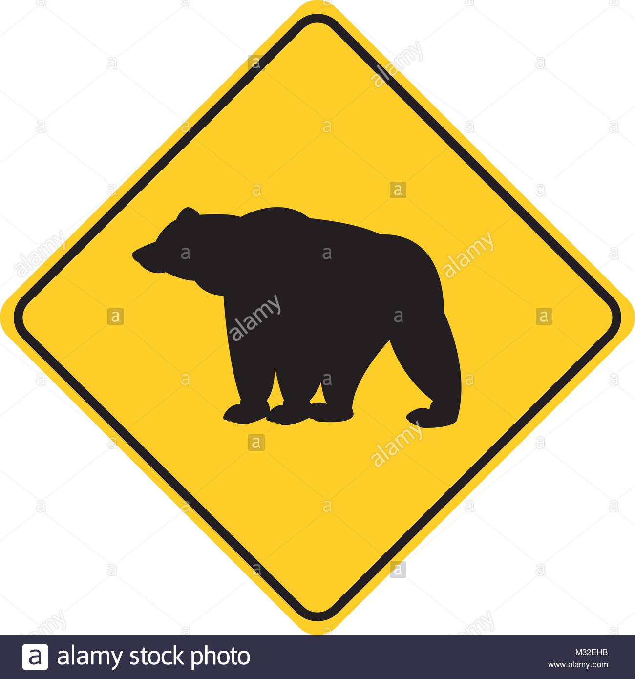 1300x1390 Bear Silhouette Animal Traffic Sign Yellow Vector Illustration