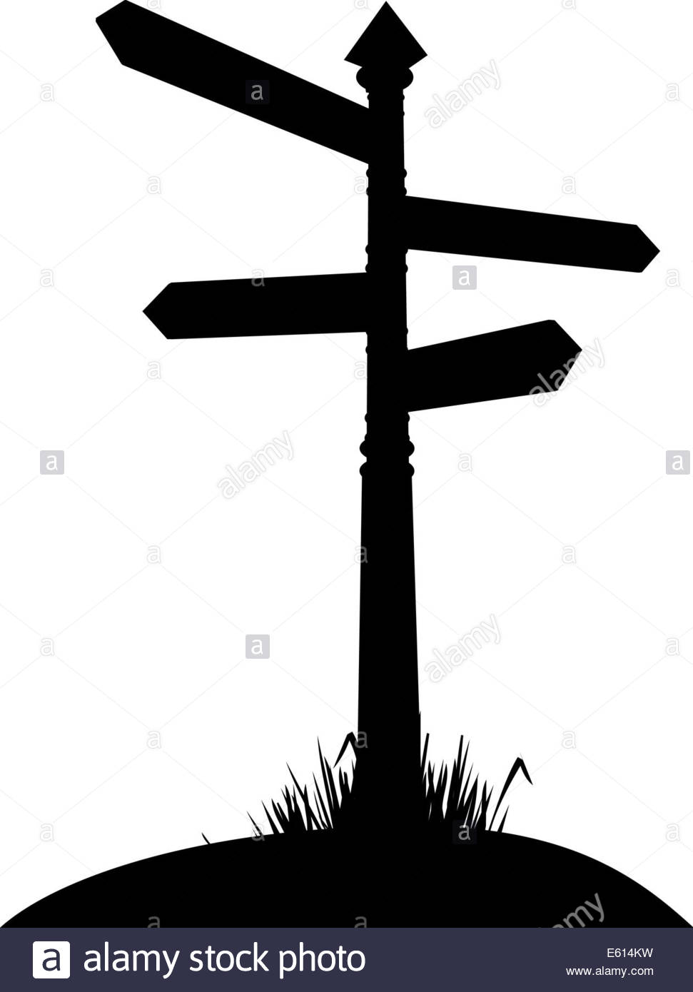 971x1390 Illustration Of A Silhouette Of A Road Sign Pointing In Four Stock