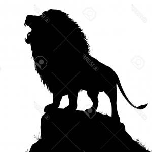 300x300 Big Cat Vector Clipart Of A Black And White Roaring Male Lion Head