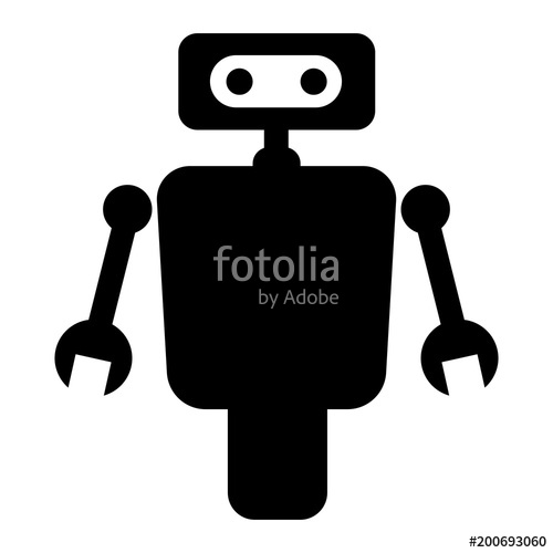 500x500 Simple, Flat, Black Robot Silhouette Illustrationicon. Isolated