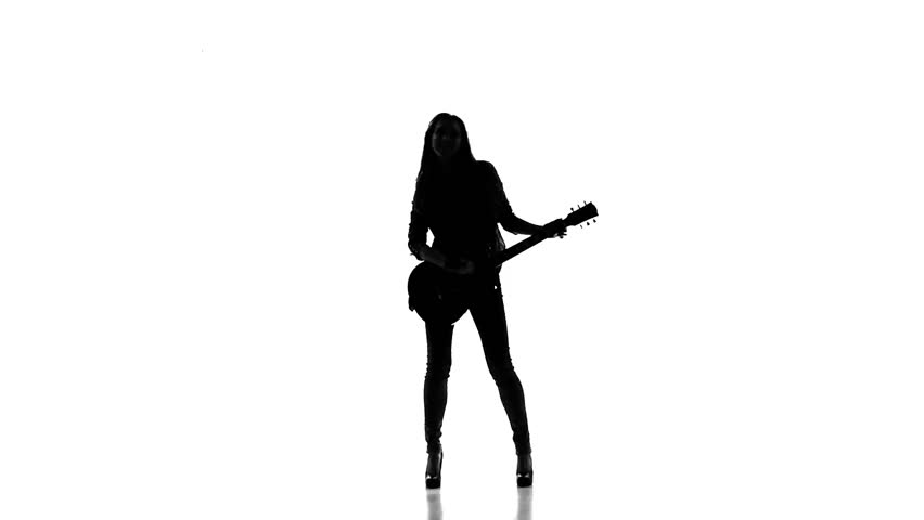 852x480 Silhouette Of A Young Girl Dancing With Electric Guitar On A White