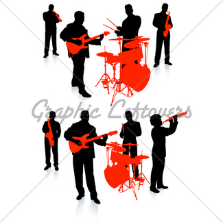 325x325 Music Band Silhouette With Banner On Star Burst Gl Stock Images
