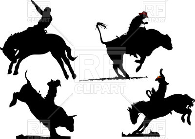 400x286 Silhouettes Of Rodeo On Horses And Bulls Royalty Free Vector Clip