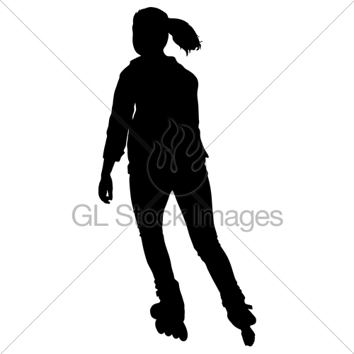500x500 Black Silhouette Of An Athlete On Roller Skates On A Whit Gl