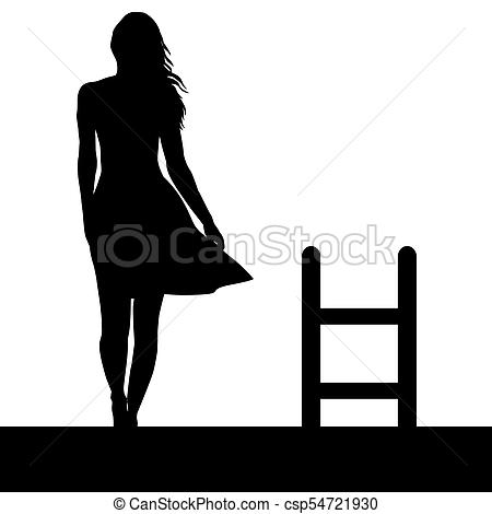 450x470 Woman Silhouette With Ladder On The Roof. Suicide Concept Drawings