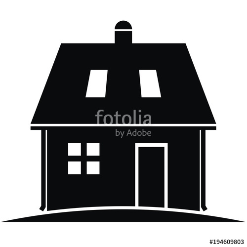 500x500 House With Eaves And Roof Windows, Black Silhouette, Vector Icon
