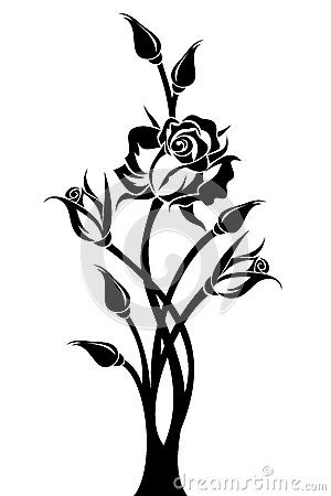 300x450 Black Silhouette Of Branch With Rose And Buds. By Naddiya, Via