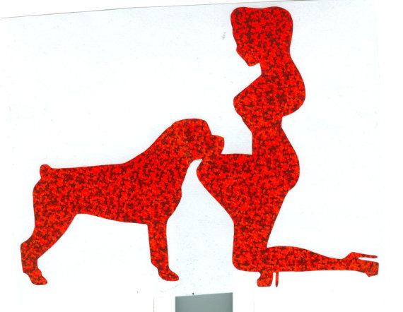 570x442 Rottweiler And Pin Up Silhouette, Red Glitter Vinyl Decal