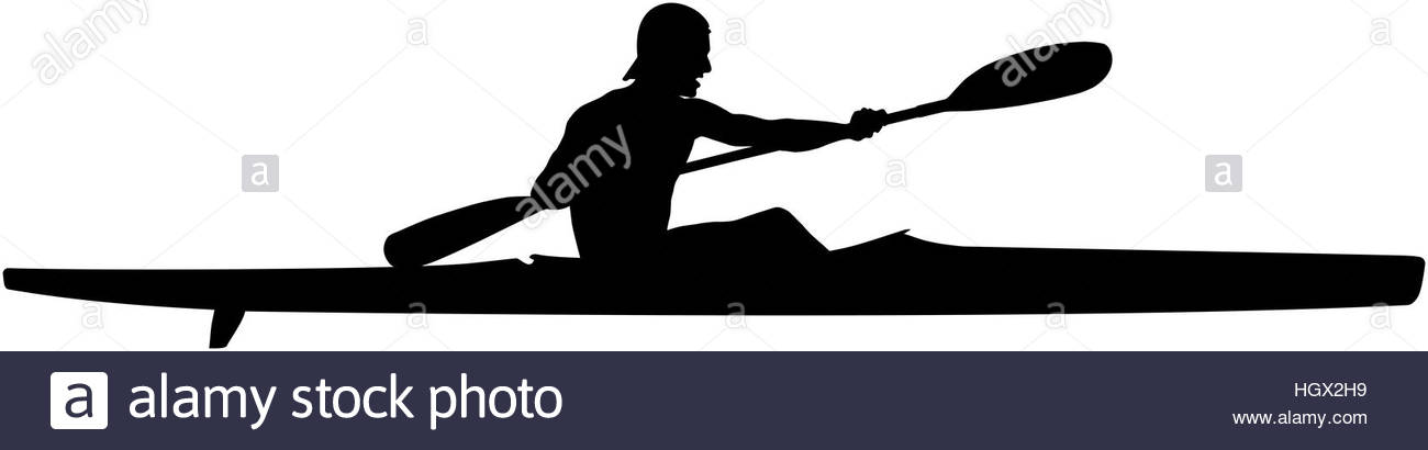 1300x410 Athlete Kayaker Sports Kayak Paddle Black Silhouette Stock Photo
