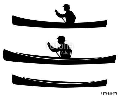 500x402 Man In Canoe Boat Black Vector Silhouette And Outline Design Set