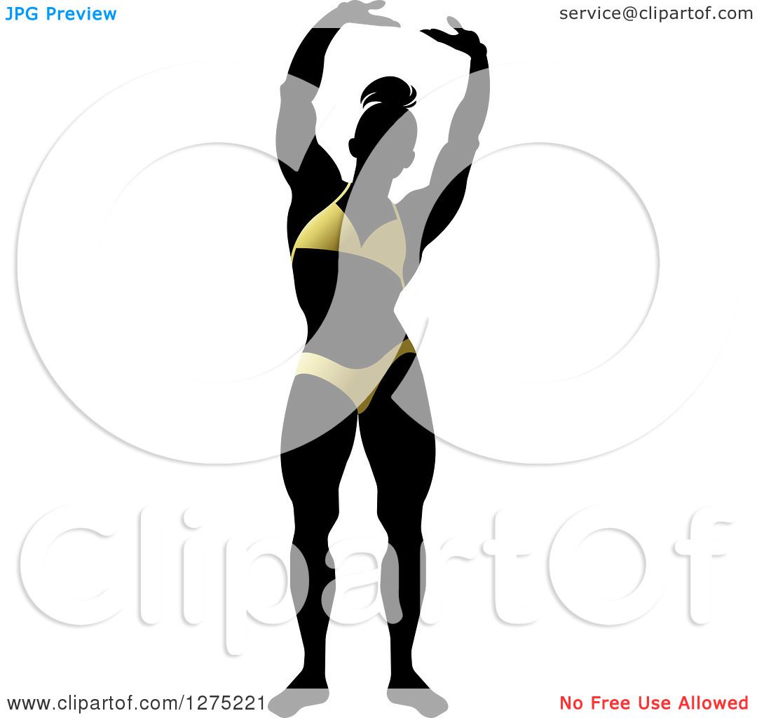 1080x1024 Clipart Of A Silhouetted Stretching Female Bodybuilder In A Gold