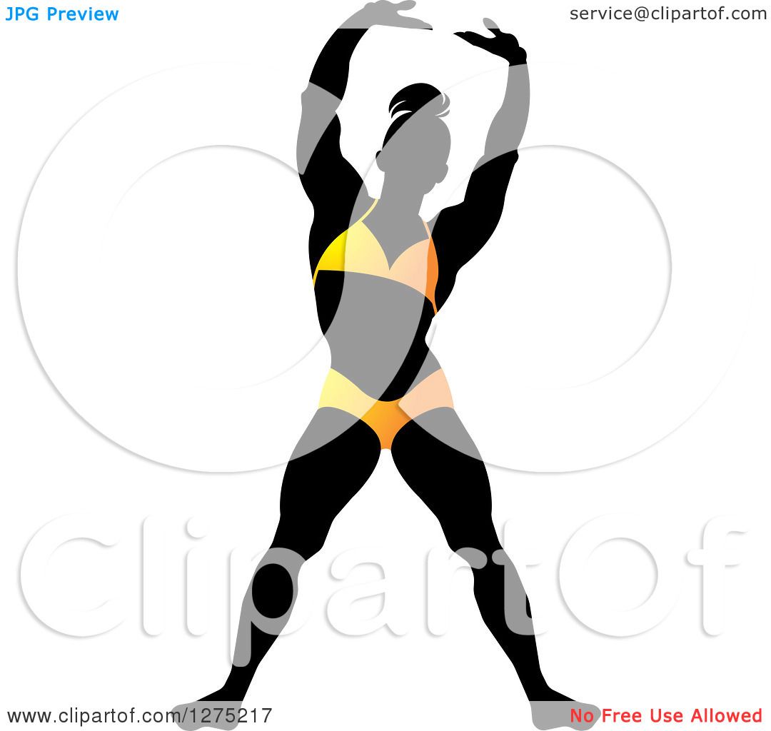1080x1024 Clipart Of A Silhouetted Stretching Female Bodybuilder In A Yellow