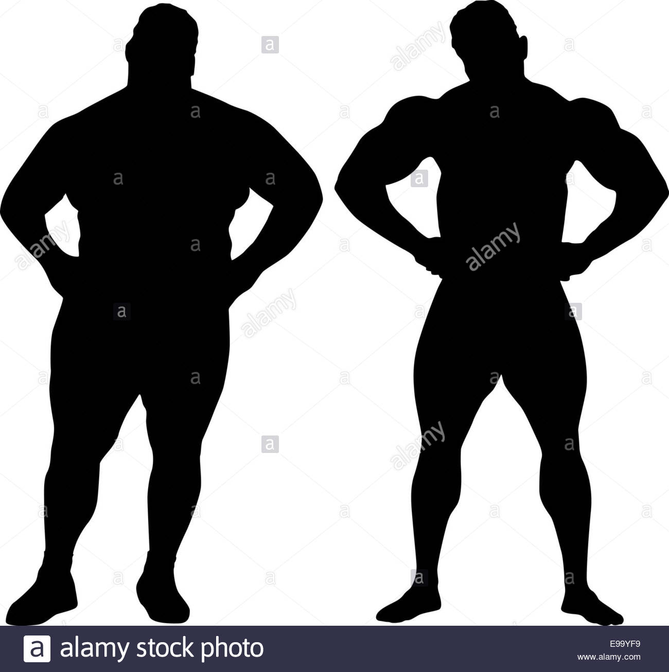 1300x1307 Silhouettes Of Bodybuilder And Fat Man Stock Photo, Royalty Free