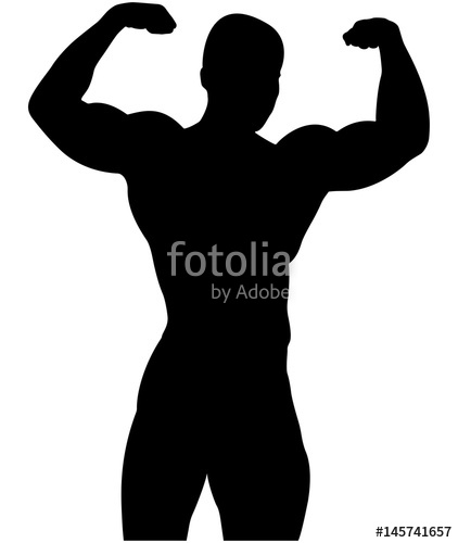 422x500 Athletic Bodybuilder Pose Double Biceps Black Silhouette Stock