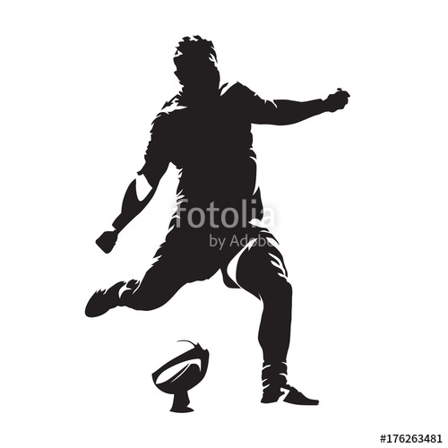 500x500 Rugby Player Kicking Ball, Abstract Vector Silhouette Stock Image