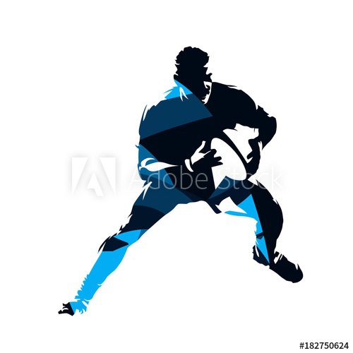 500x500 Running Rugby Player, Abstract Blue Vector Silhouette