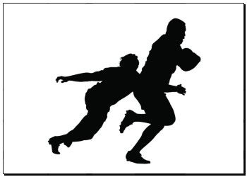 350x250 Print Of Side Profile Of Rugby Player Tackling Runner With Ball