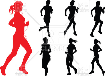 400x289 Young Slim Woman With Headphones Jogging Royalty Free Vector Clip