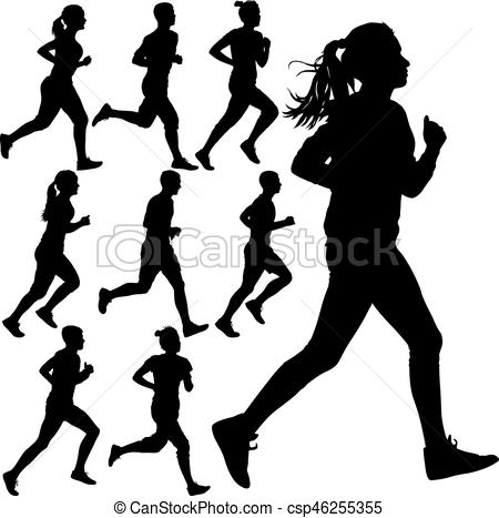 450x467 Set Of Silhouettes. Runners On Sprint, Men And Woman. Clipart
