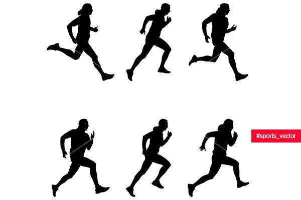 600x400 Set Men Runner Black Silhouette Vector Illustration