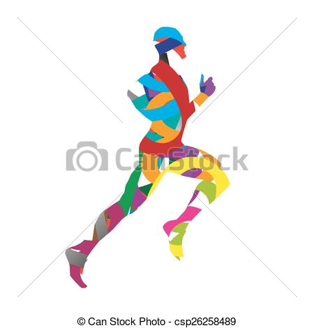 450x470 Abstract Vector Runner Silhouette. Red, Blue, Yellow, Vector