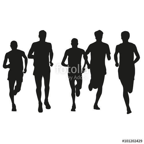 500x500 Set Of Runners Silhouettes. Running Men. Front View, Stock Image