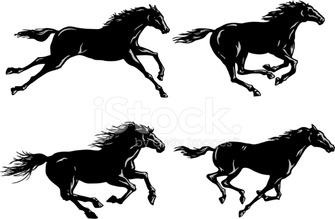671x440 Silhouettes Of Horses Running Stock Vector