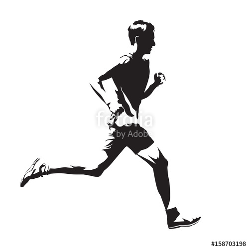 500x500 Running Man Vector Sketch, Abstract Silhouette, Side View Stock