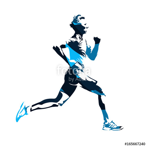 500x500 Running Man Profile, Blue Abstract Vector Silhouette Stock Image