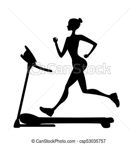450x470 Girl Silhouette Running On A Treadmill. Isolated On White