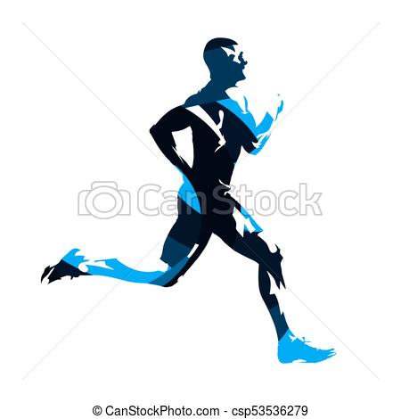 450x470 Running Man, Abstract Blue Vector Silhouette. Run, Side View