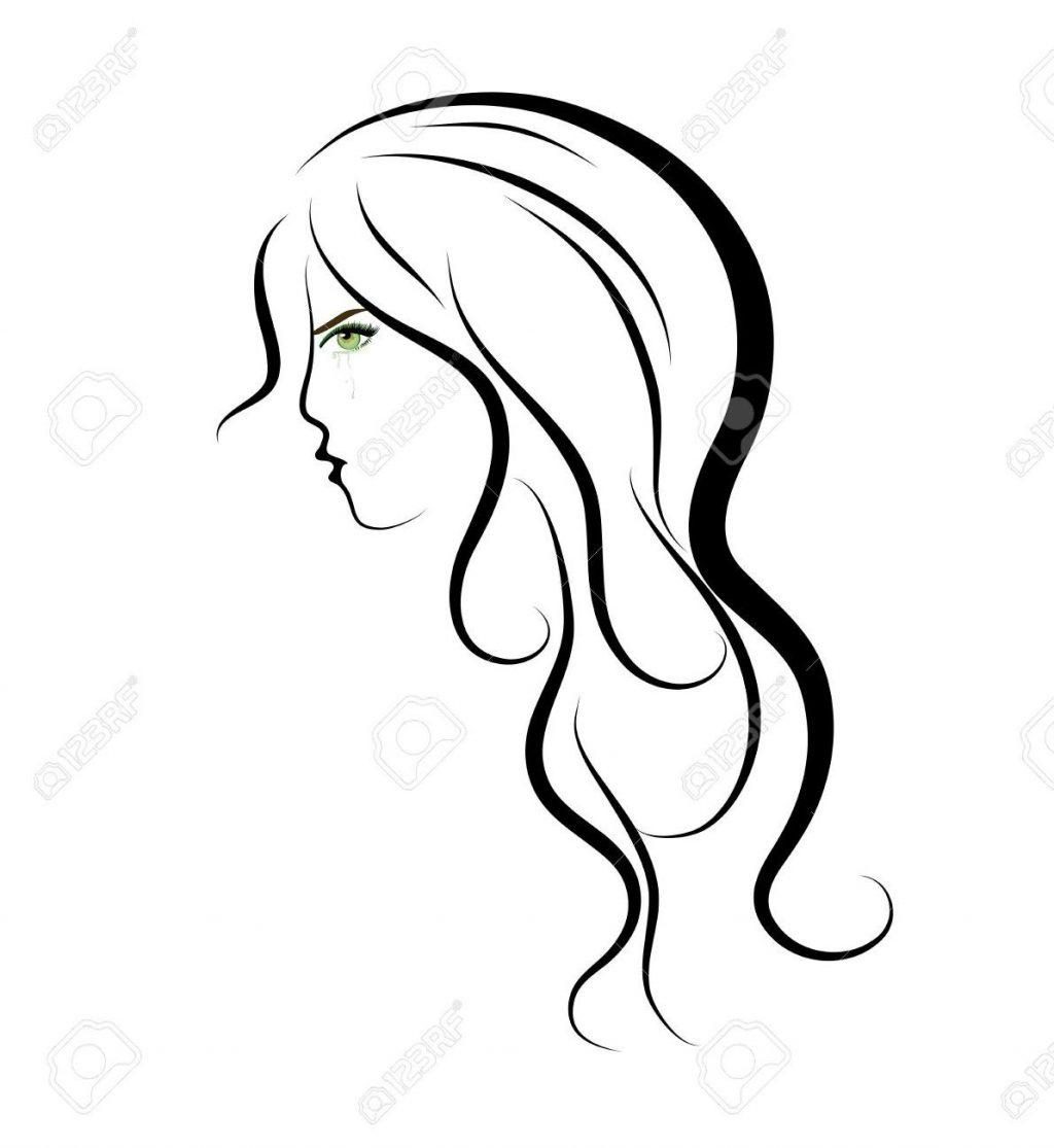 1024x1115 Unique Silhouette Of Young Sad Girl With Long Hair Stock Vector