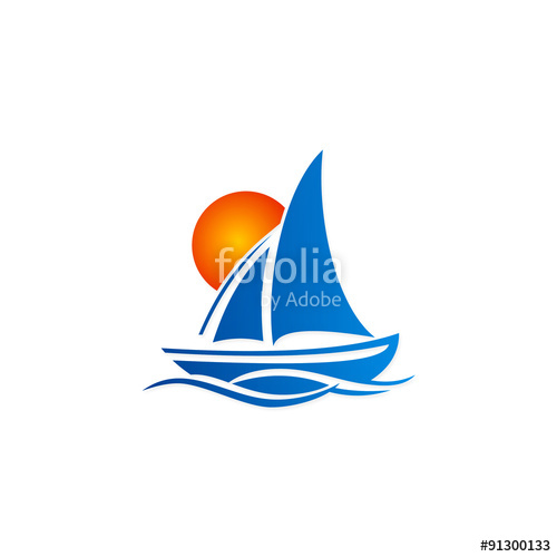 500x500 Sunset Boat Sail Ocean Travel Holiday Logo Stock Image